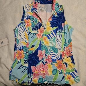 Lifestyle Golf  Designs Tropical Floral Tank Top - Blue and Pink